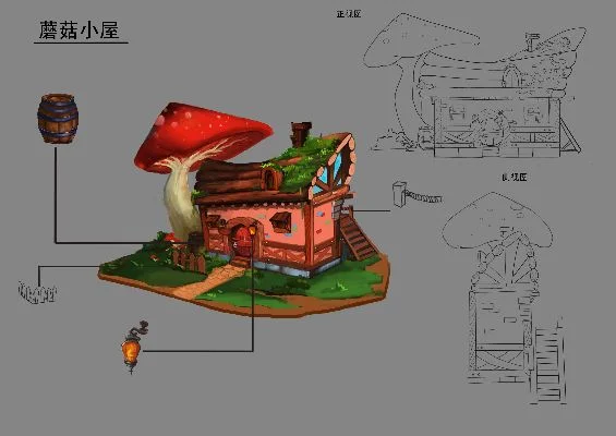 魔法蘑菇小屋绘制教程：从基础形状到内部空间与互动角色